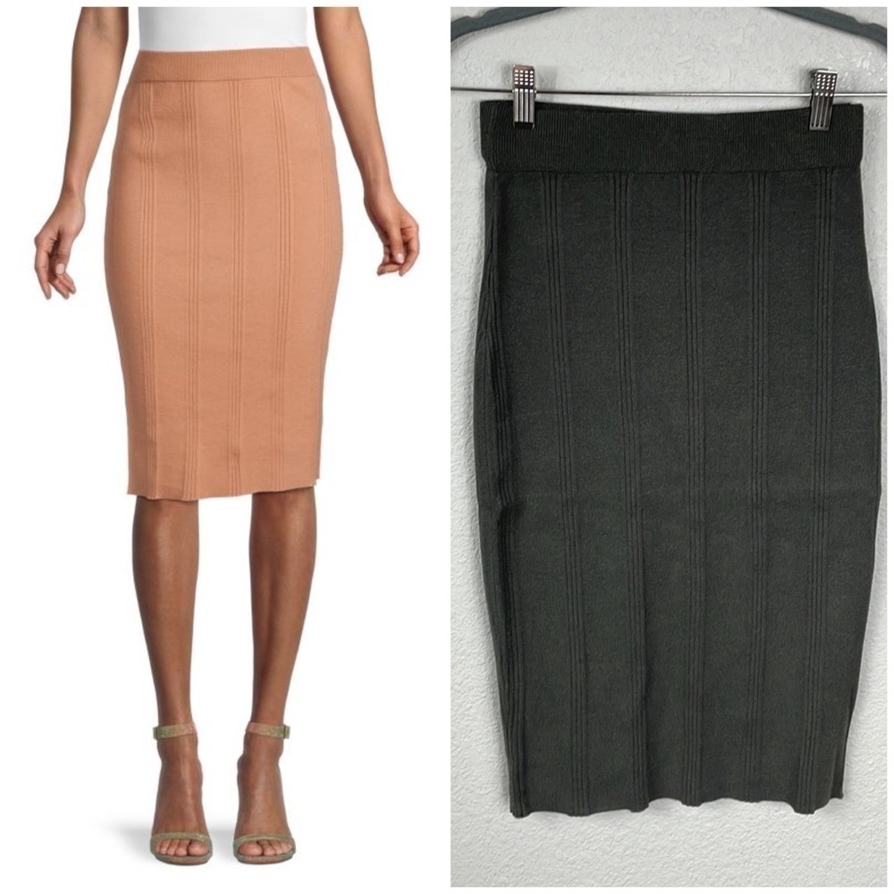 NWT L’Agence Jessica Rib Knit Midi Skirt Pencil Green Gray Juniper Sz XS